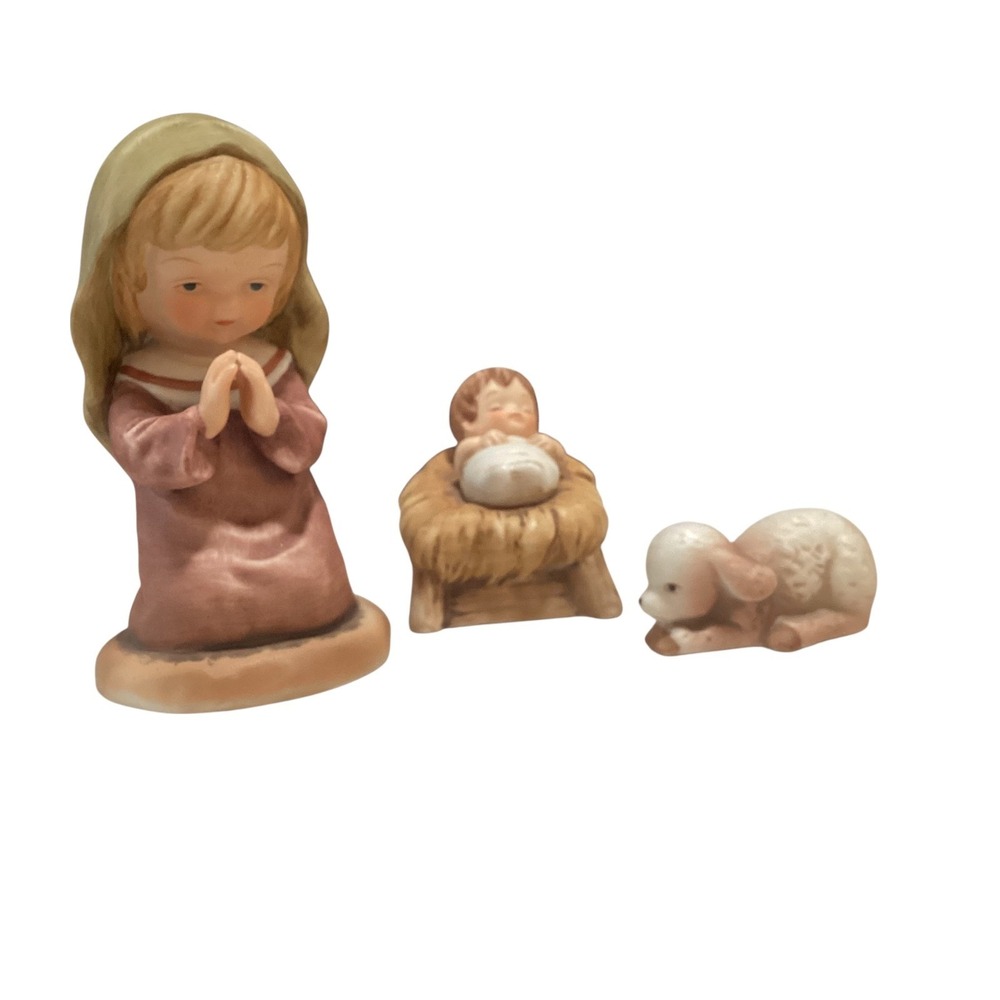 Vintage 1980 Enesco Little Bible Friends by Lucas Nativity Set Mary Jesus Lamb